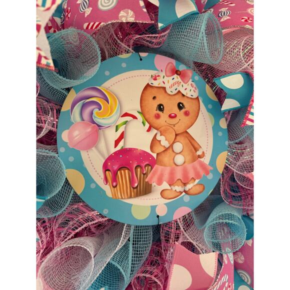Gingerbread Girl Candy Christmas Wreath | Sweet Treats Holiday Wreath Decor - Picture 2 of 8